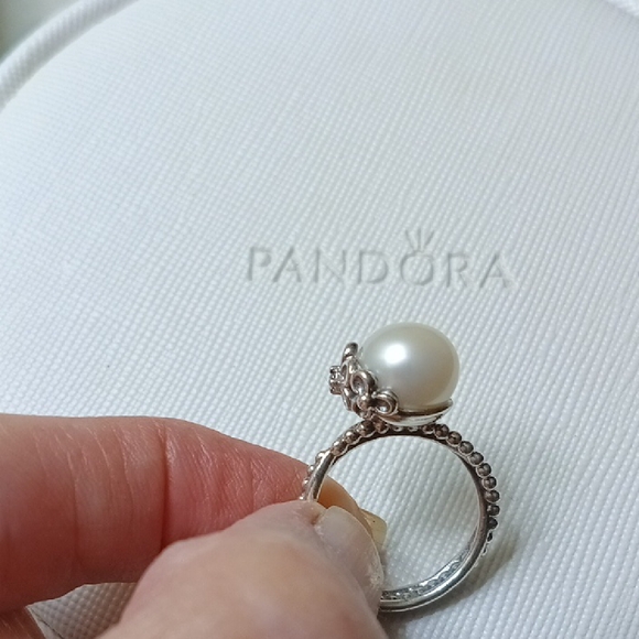 Pandora Vintage Stirling Silver Real Pearl, CZ Garden Odyssey Ring - Picture 2 of 8